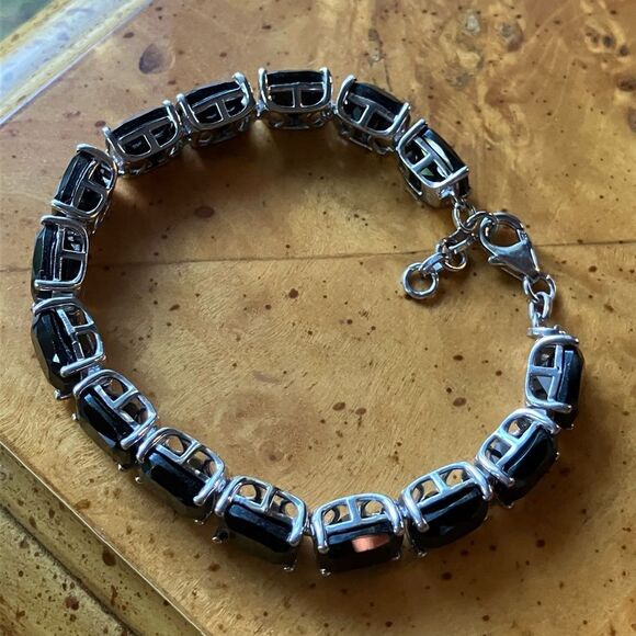 Natural Black Spinel Sterling Silver Tennis Bracelet - Picture 4 of 8